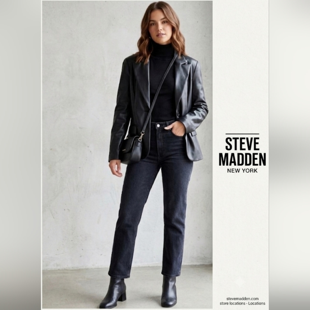 Steve Madden 🖤 NWOT Black Faux Leather Blazer Jacket | Size M